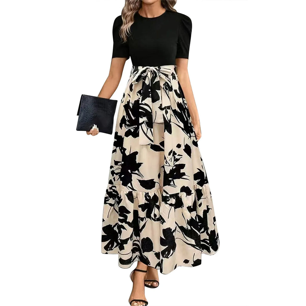 Dresses for Church Women 2025 Elegant Puff Sleeve Spring Dresses with Belt Flowy Long Dresses Casual Fashion Formal Dresses Beige L