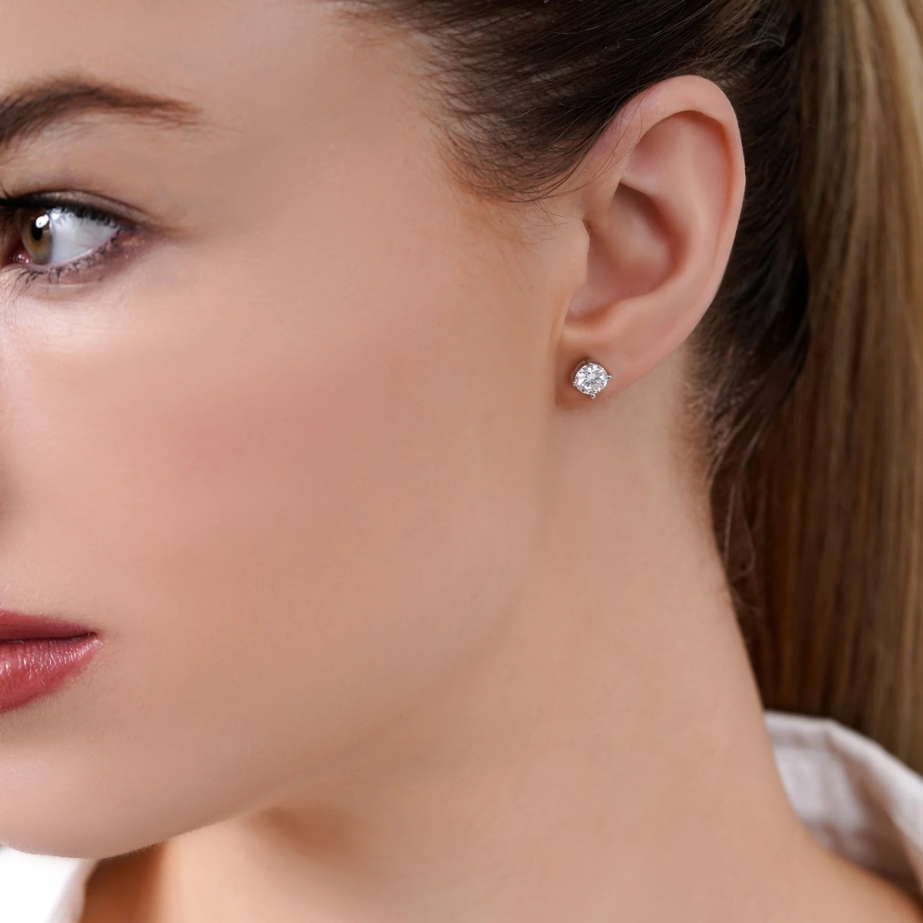 4 Prong 2 Carat round Shaped Moissanite Solitaire Stud Earrings in 18K White Gold Plating for Women