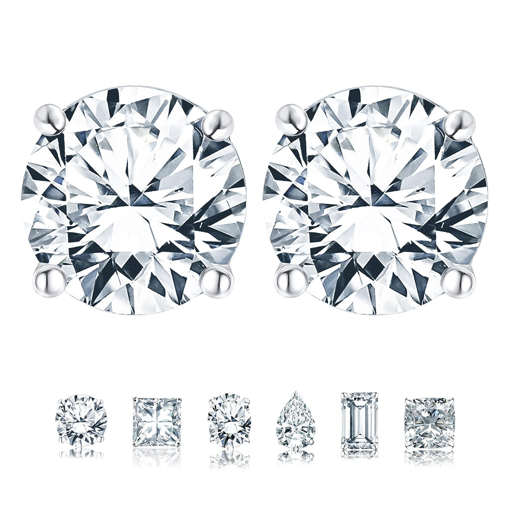 4 Prong 2 Carat round Shaped Moissanite Solitaire Stud Earrings in 18K White Gold Plating for Women