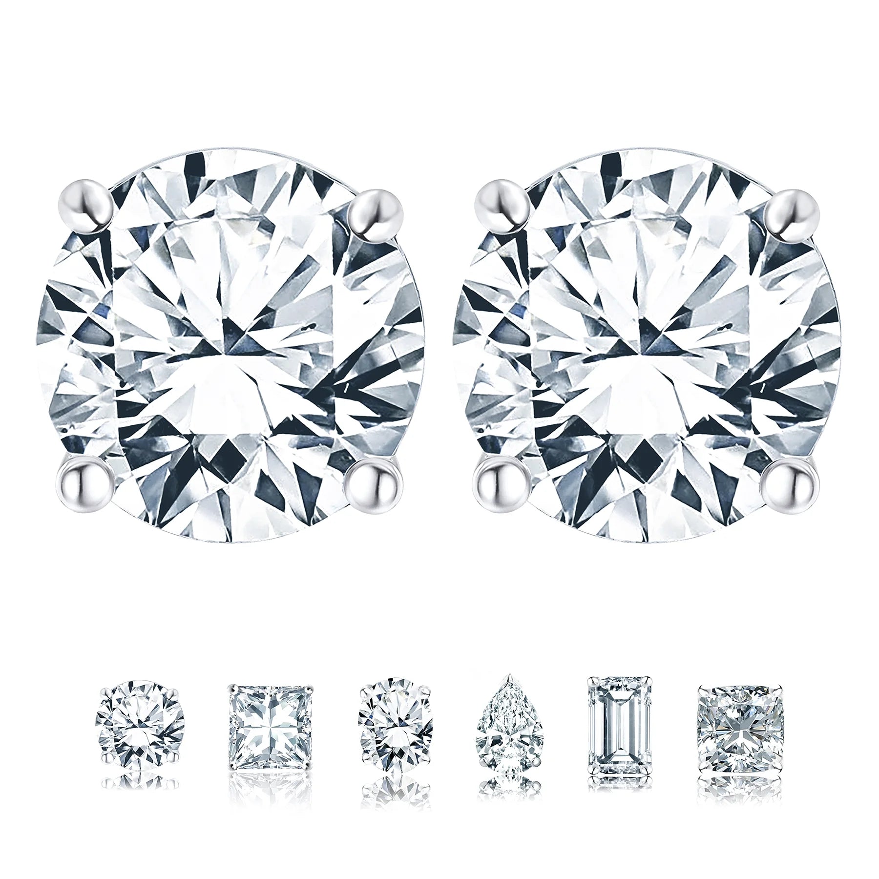 4 Prong 2 Carat round Shaped Moissanite Solitaire Stud Earrings in 18K White Gold Plating for Women