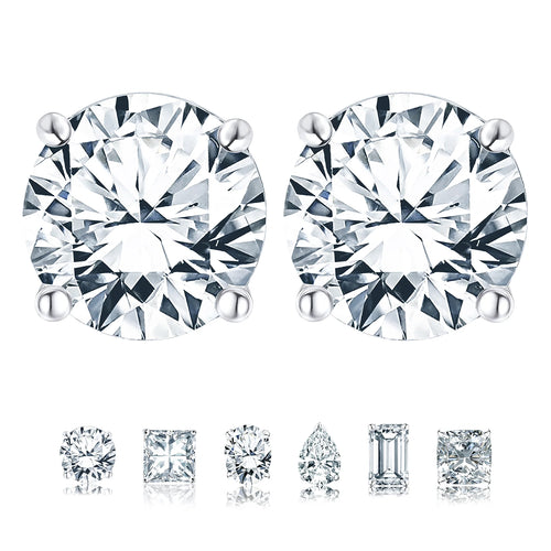 4 Prong 2 Carat round Shaped Moissanite Solitaire Stud Earrings in 18K White Gold Plating for Women