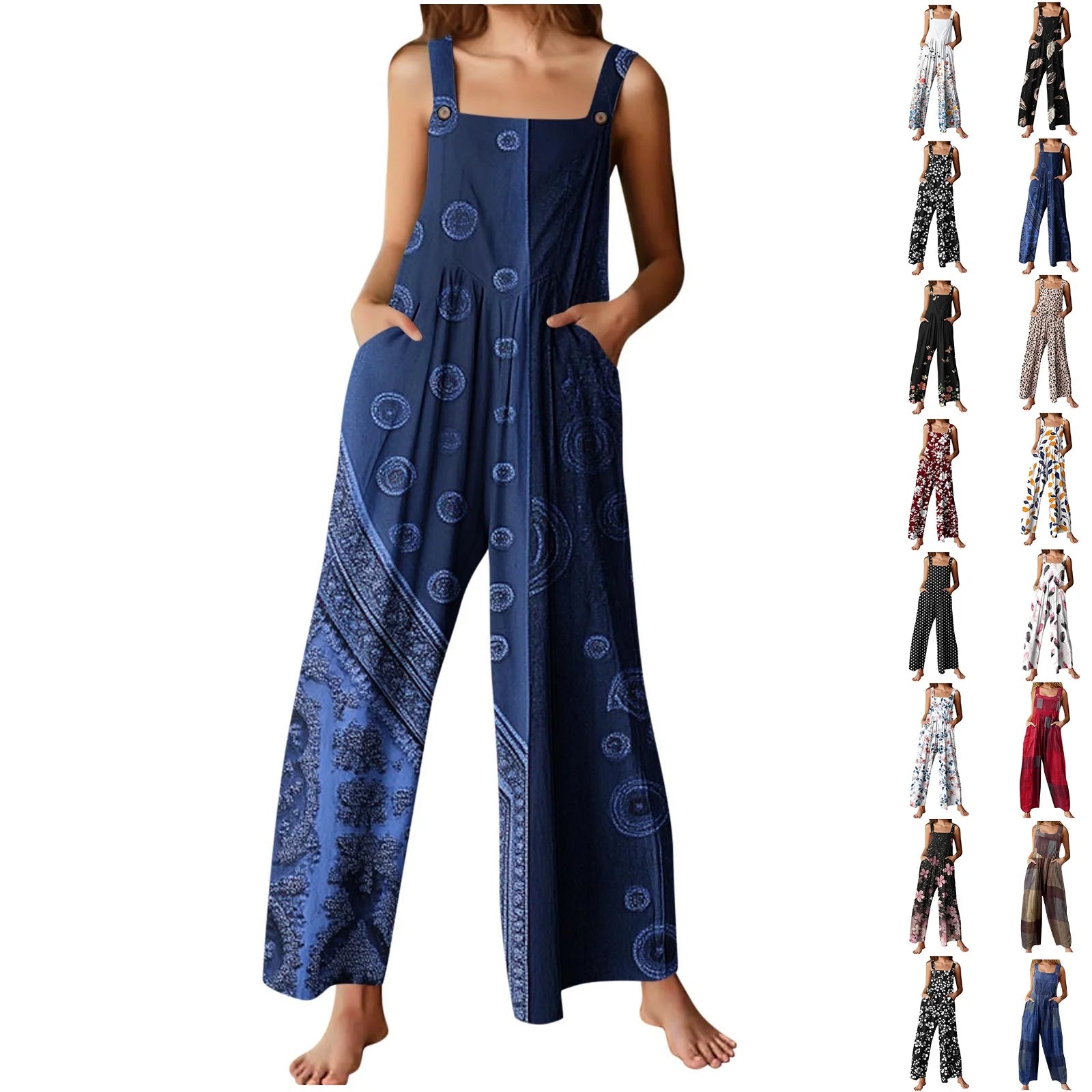 Plus Size Jumpsuit for Womens Fashion Flower Printing Button Pocket Jumpsuits Jeans Jumpsuit Clearance under 5$!