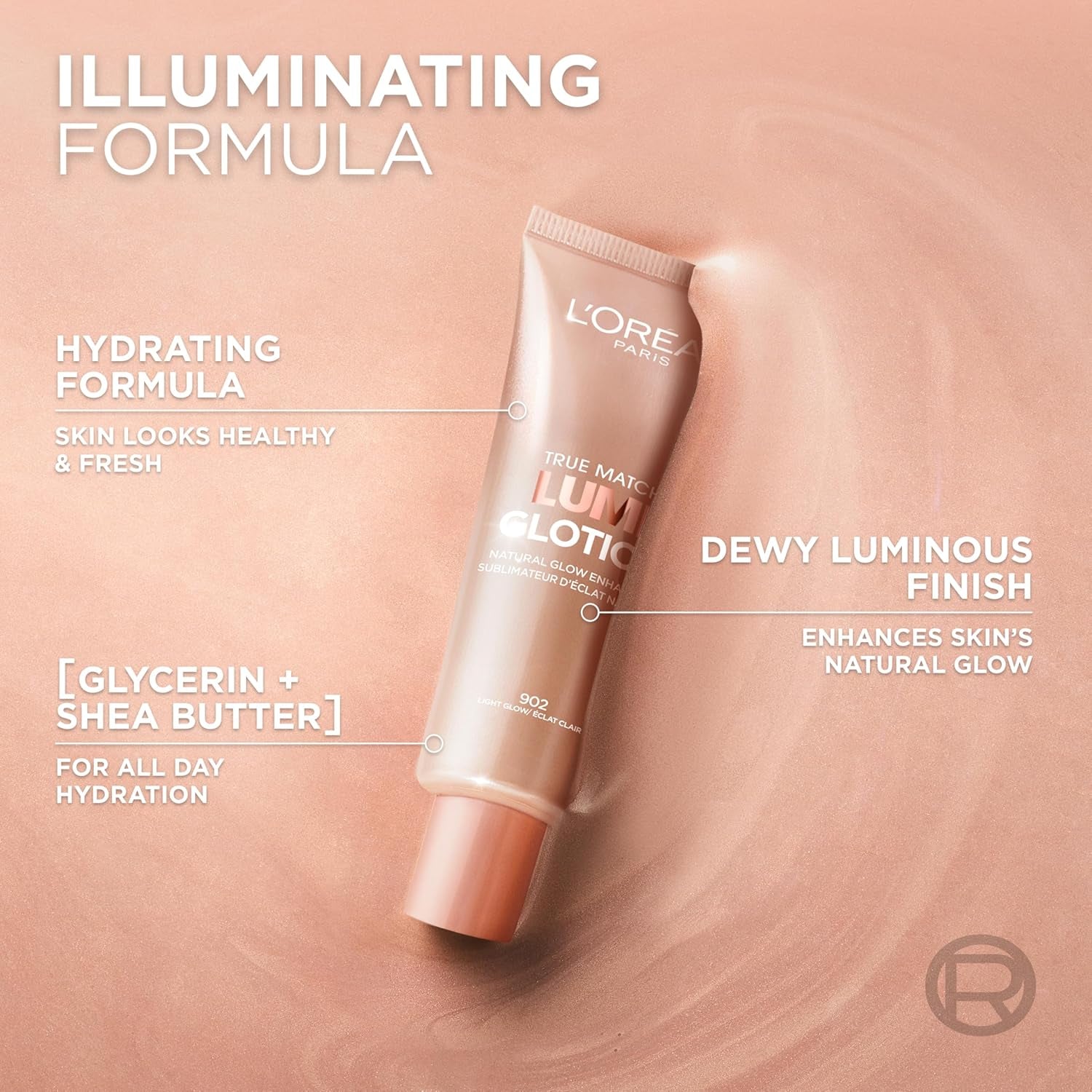 L'Oreal Paris Makeup True Match Lumi Glotion, Natural Glow Enhancer, Illuminator Highlighter, Bronzing Drops for a Sun-Kissed Glow, 903 Medium