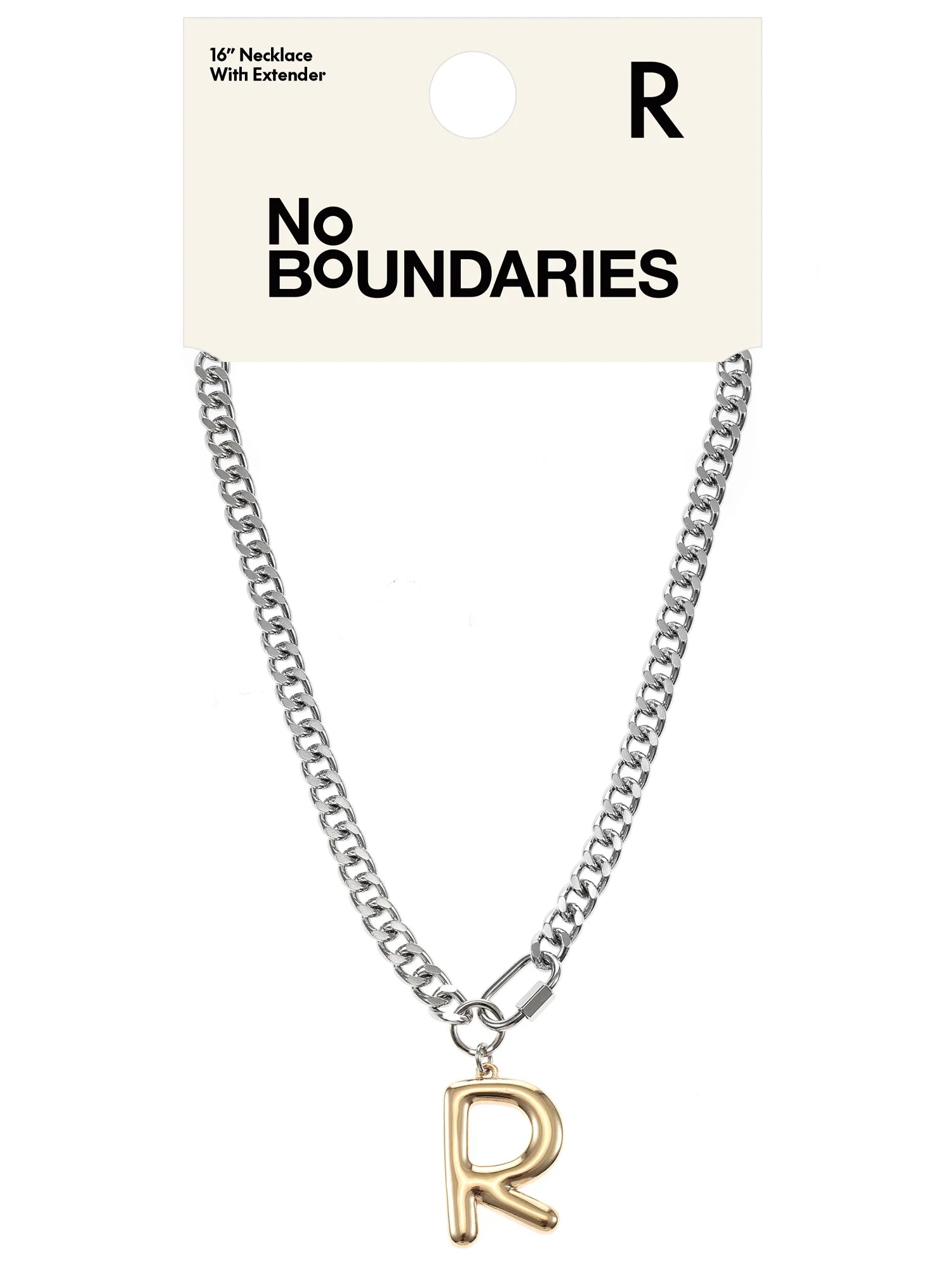 No Boundaries Mixed Metal Initial Bubble Letter R Necklace, 1-Piece, Women’S