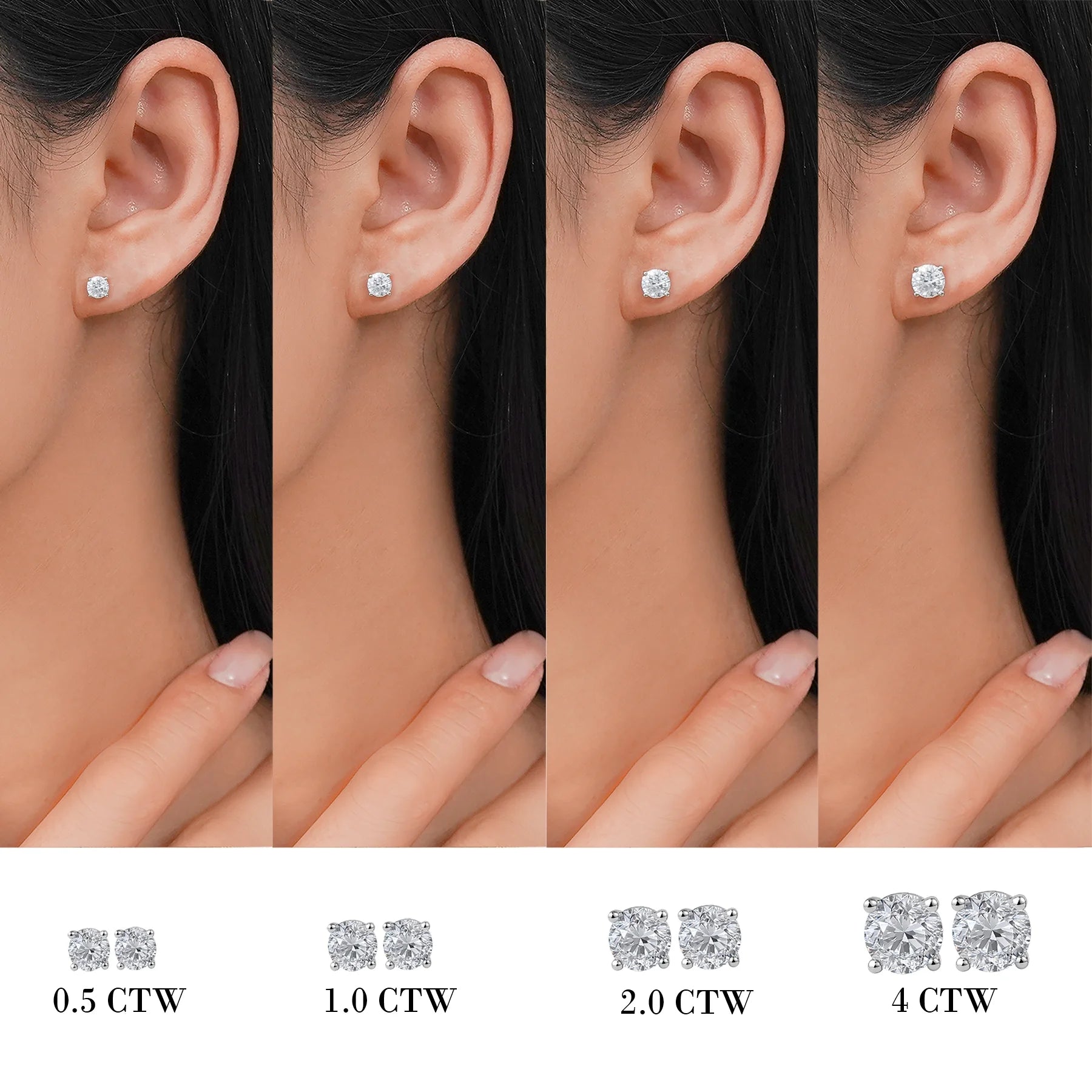 4 Prong 2 Carat round Shaped Moissanite Solitaire Stud Earrings in 18K White Gold Plating for Women