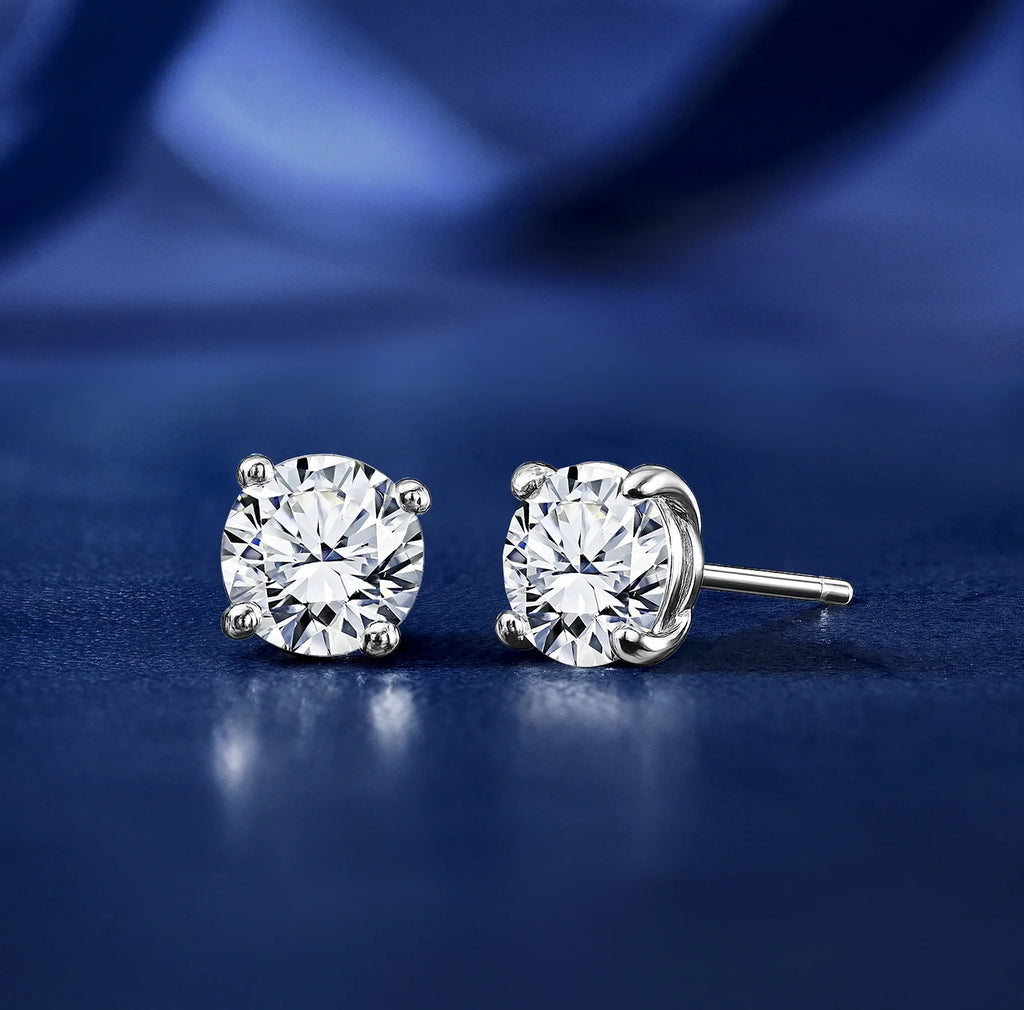 4 Prong 2 Carat round Shaped Moissanite Solitaire Stud Earrings in 18K White Gold Plating for Women