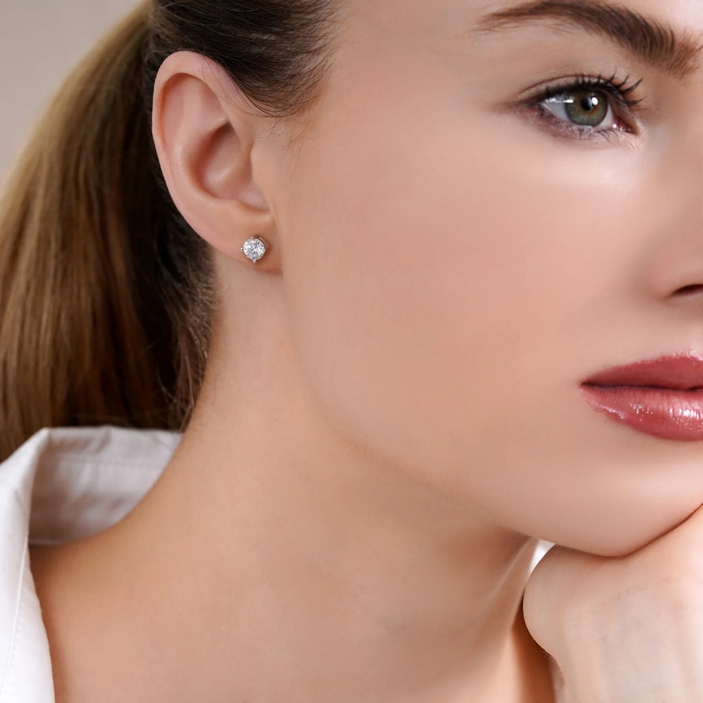 4 Prong 2 Carat round Shaped Moissanite Solitaire Stud Earrings in 18K White Gold Plating for Women