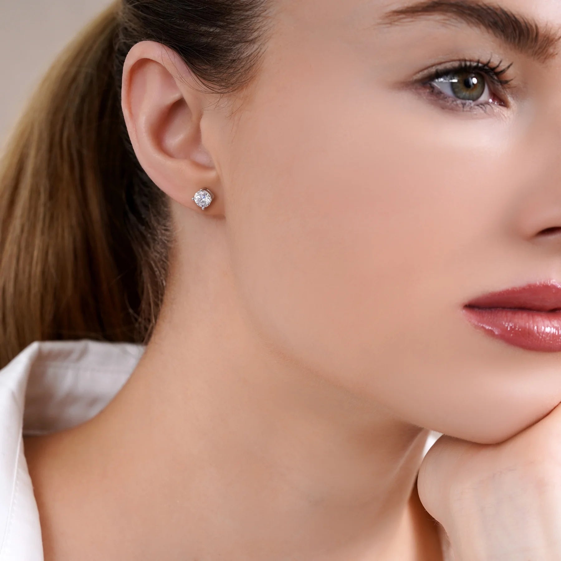 4 Prong 2 Carat round Shaped Moissanite Solitaire Stud Earrings in 18K White Gold Plating for Women