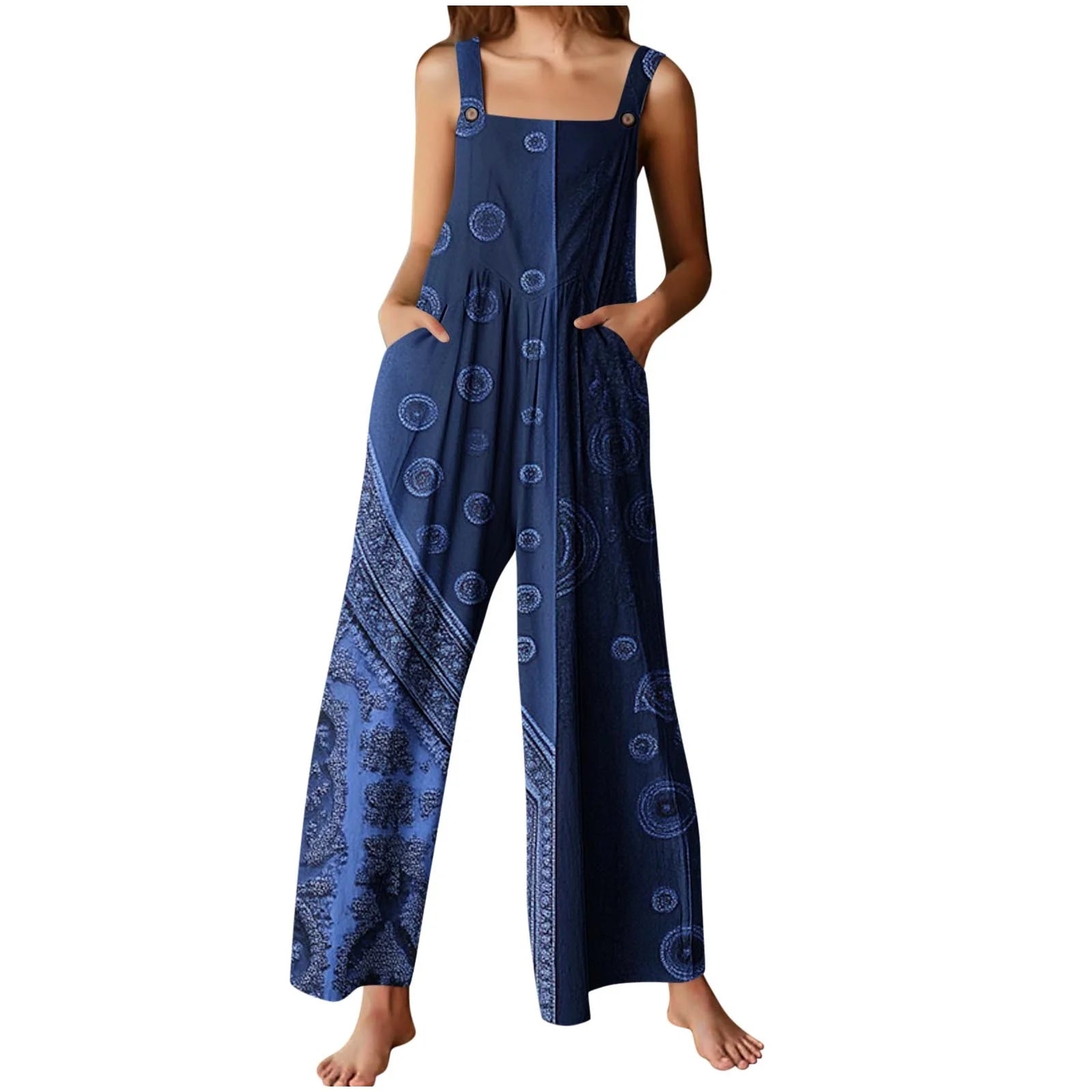 Plus Size Jumpsuit for Womens Fashion Flower Printing Button Pocket Jumpsuits Jeans Jumpsuit Clearance under 5$!