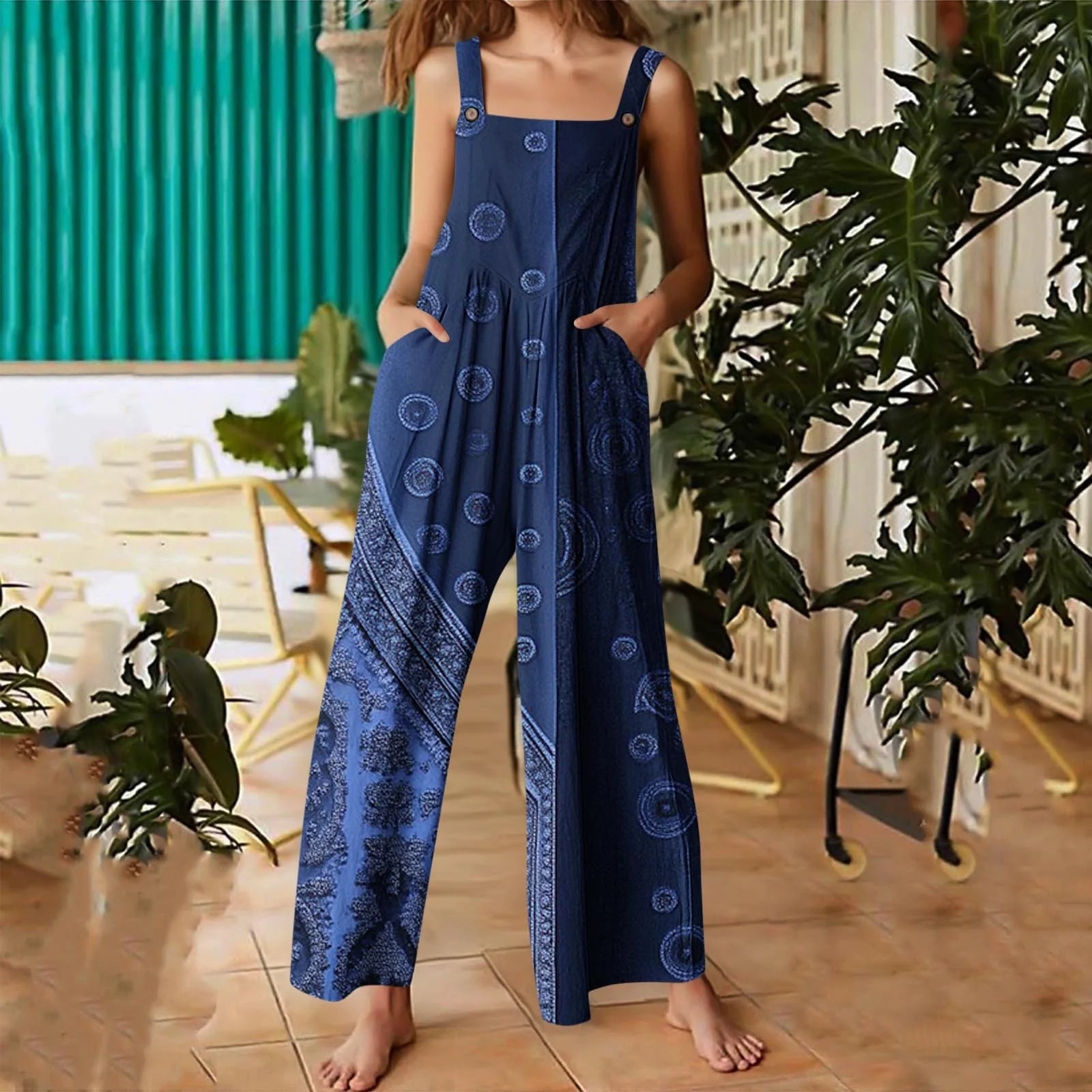 Plus Size Jumpsuit for Womens Fashion Flower Printing Button Pocket Jumpsuits Jeans Jumpsuit Clearance under 5$!