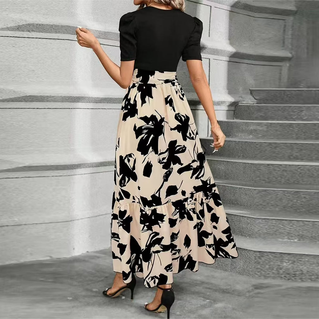 Dresses for Church Women 2025 Elegant Puff Sleeve Spring Dresses with Belt Flowy Long Dresses Casual Fashion Formal Dresses Beige L